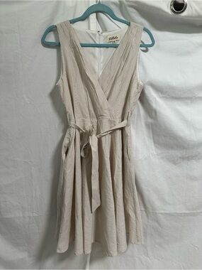 Listicle Beige Striped A-Line Midi Dress